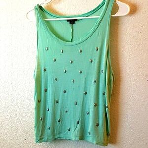 Rhapsody Skull Rivet Light Green Tank Top Size L